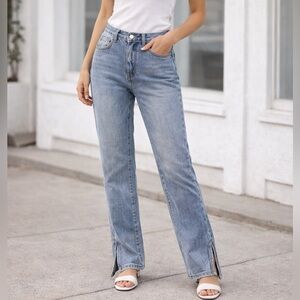 Redial Straight Leg Jeans Side Slit Hem Y2K Minimal Denim Women’s